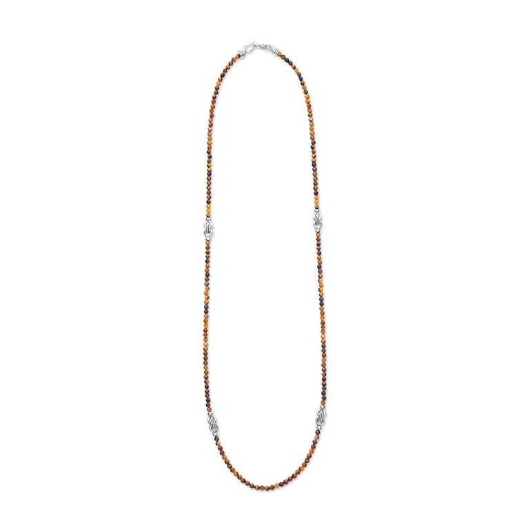 Signature Caviar Tiger Eye & Sterling Silver Station Necklace with amber-toned beads, sterling silver accents, and a versatile clasp design suitable for multiple uses.