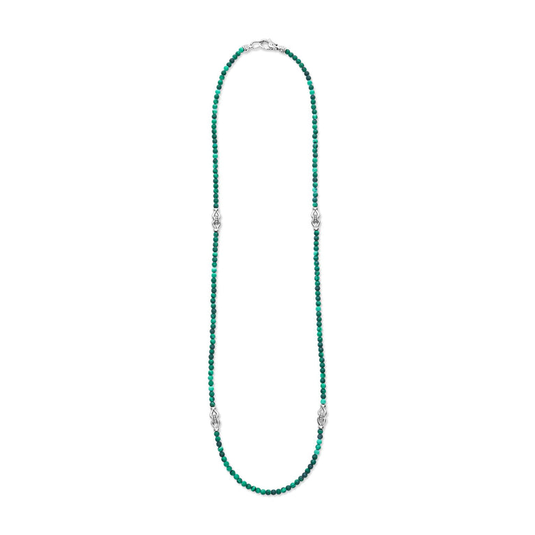 Signature Caviar Malachite & Sterling Silver Station Necklace featuring green malachite beads with sterling silver stations, showcasing an elegant and sophisticated design.