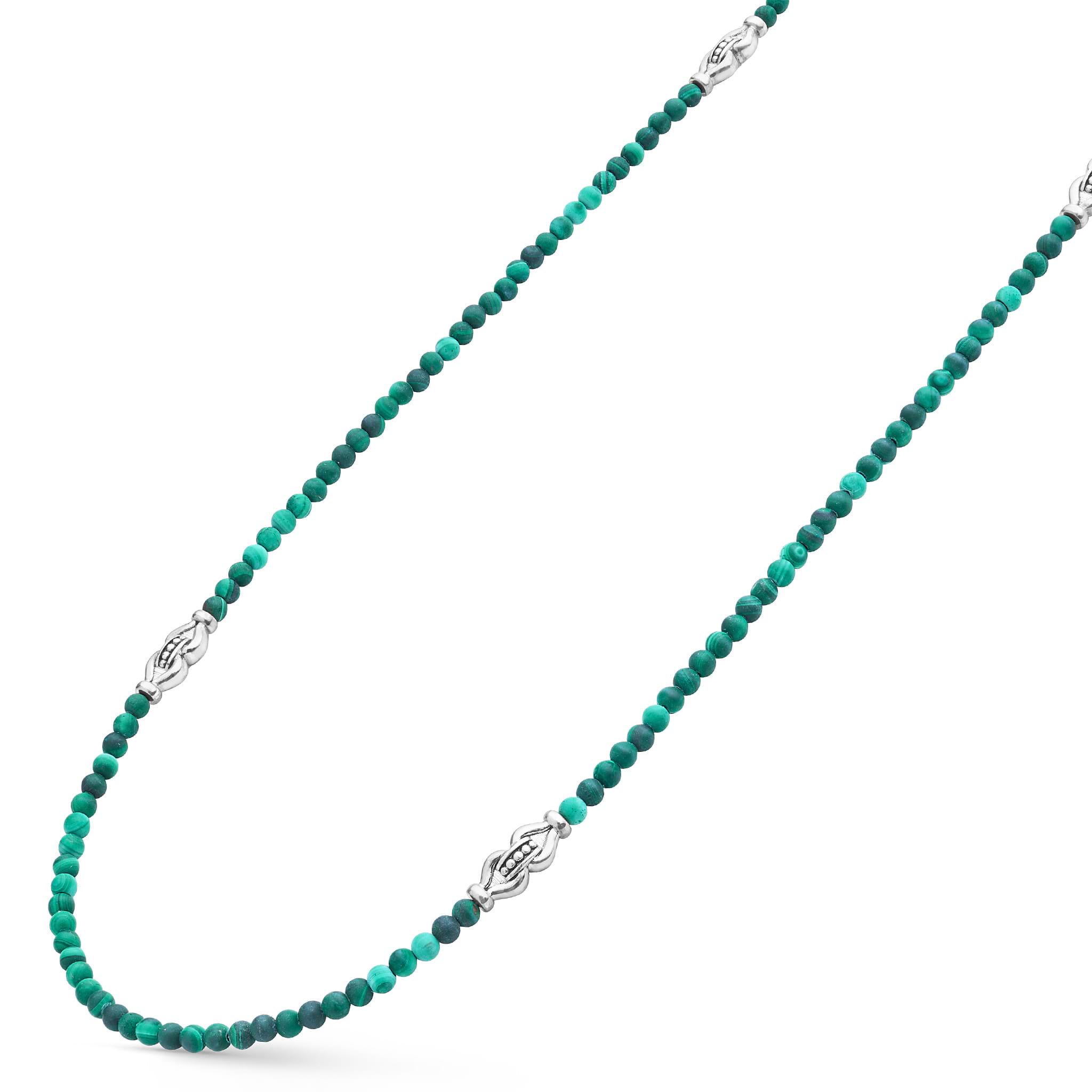 Signature Caviar Malachite & Sterling Silver Station Necklace features green malachite beads and sterling silver accents, showcasing refined artistry and elegance from LAGOS.
