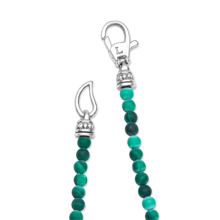 Signature Caviar Malachite & Sterling Silver Station Necklace features turquoise beads and sterling silver stations, showcasing LAGOS artisanship and refined elegance.