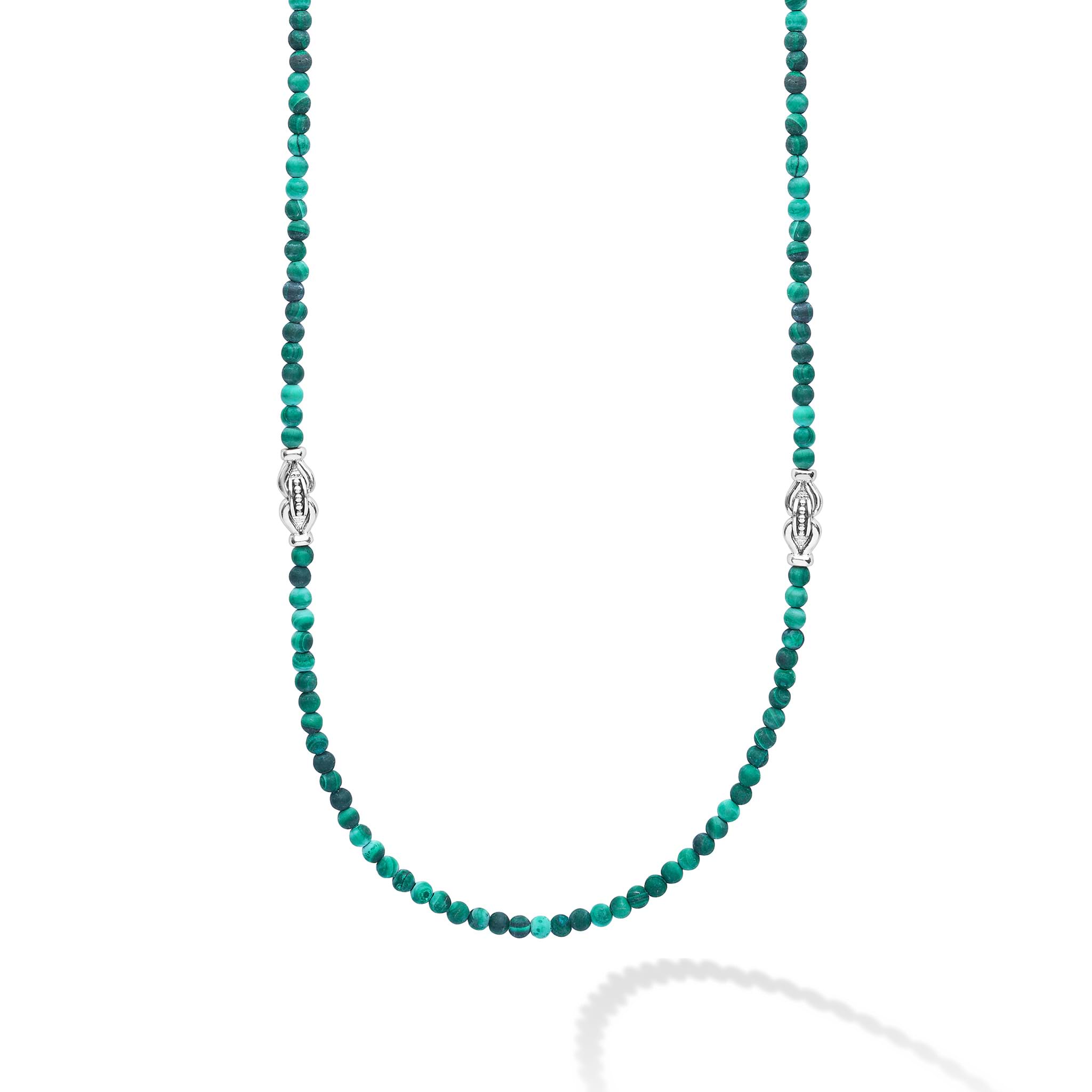 Signature Caviar Malachite & Sterling Silver Station Necklace featuring small green beads and sterling silver accents, showcasing vibrant color and refined elegance.