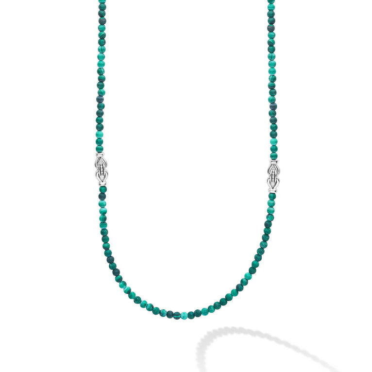 Signature Caviar Malachite & Sterling Silver Station Necklace featuring small green beads and sterling silver accents, showcasing vibrant color and refined elegance.
