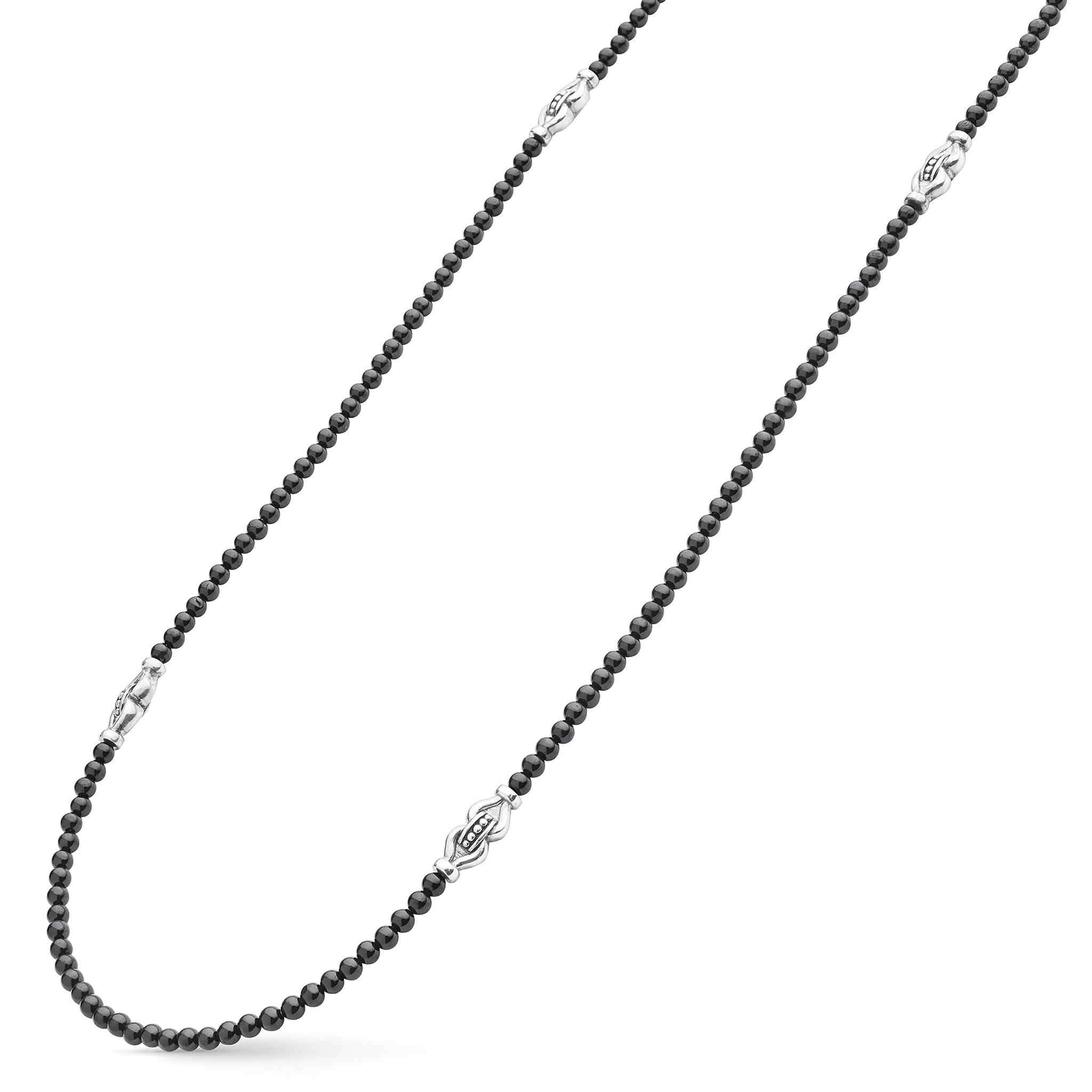 Signature Caviar Black Agate & Sterling Silver Station Necklace features black agate beads with sterling silver stations, offering a sleek, sophisticated design ideal for layering.