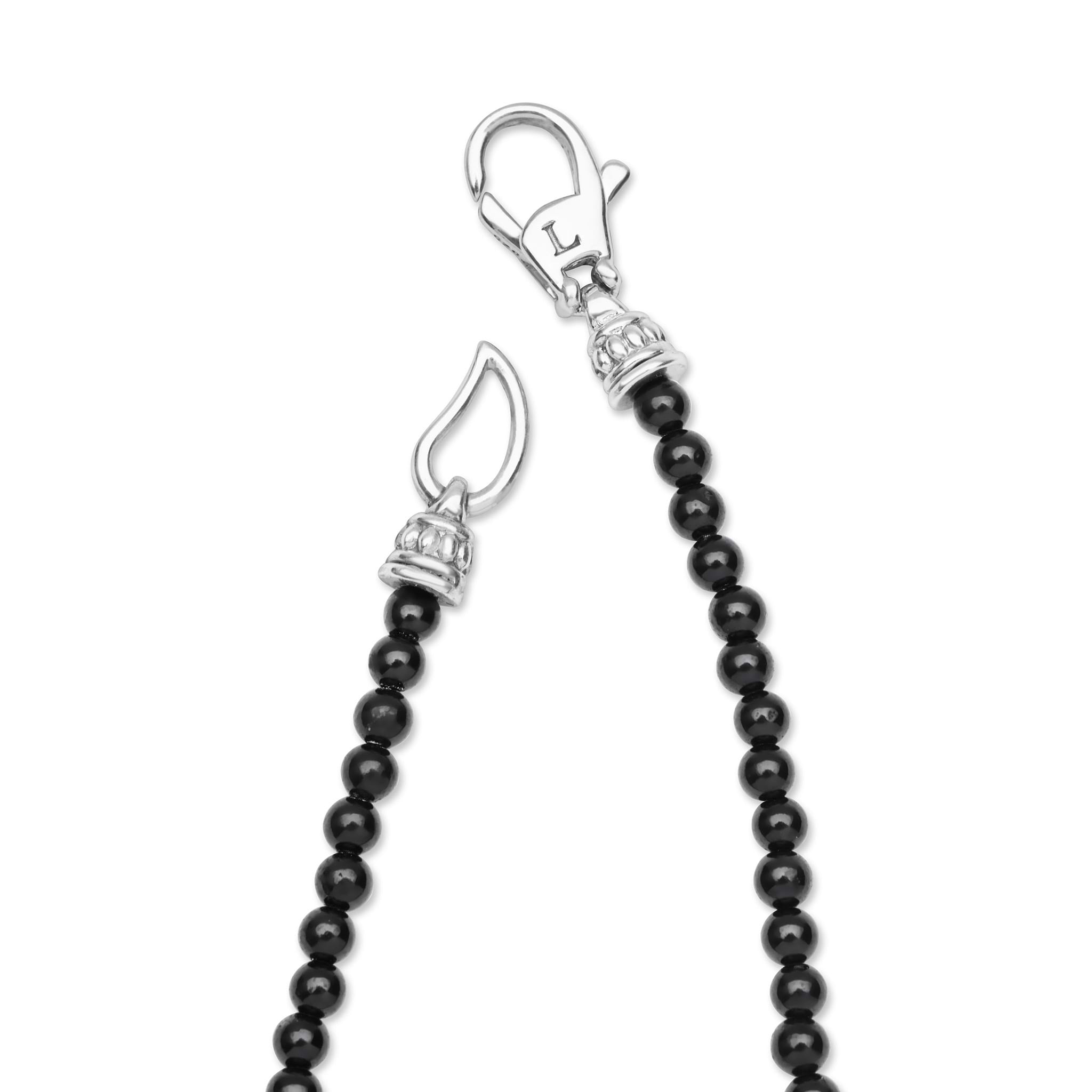 Signature Caviar Black Agate & Sterling Silver Station Necklace featuring black-bead tassels on sterling silver clasps, showcasing LAGOS craftsmanship and modern sophistication.
