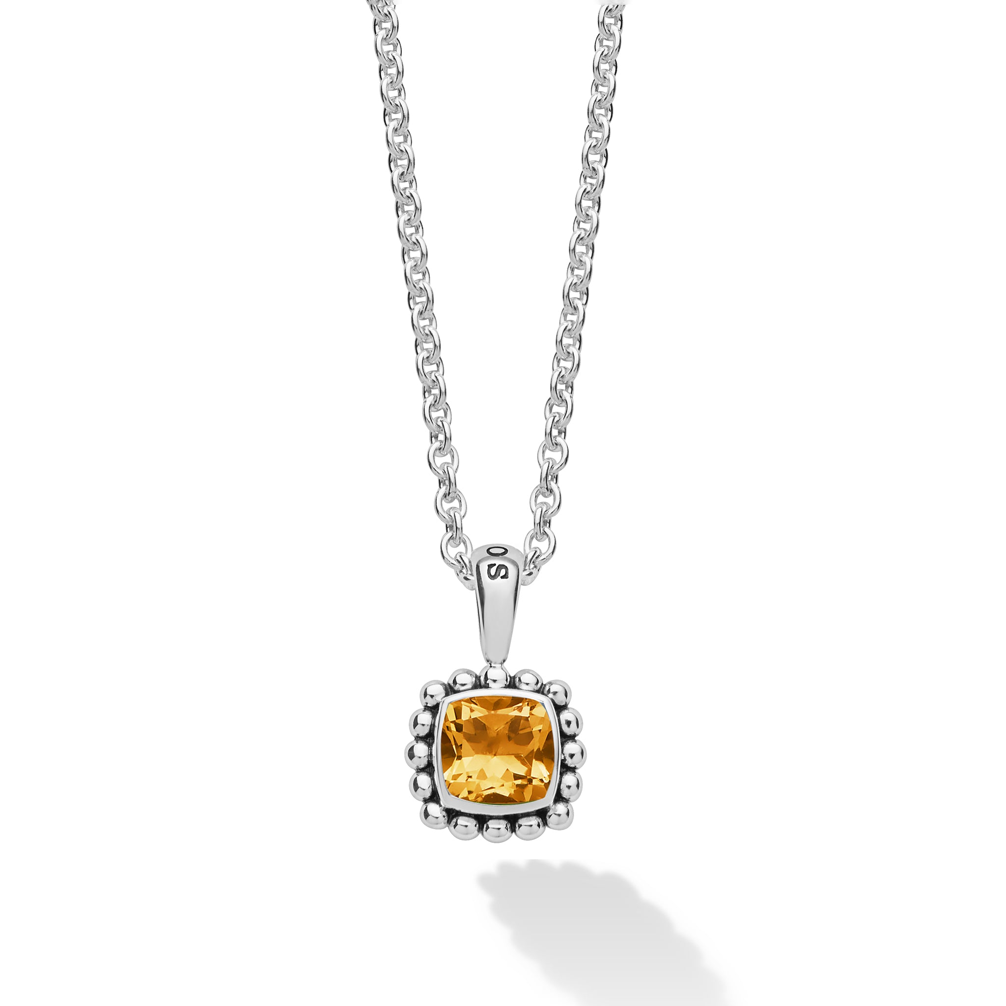 Closeup of the Sterling Silver Cushion-Cut Citrine Pendant Necklace