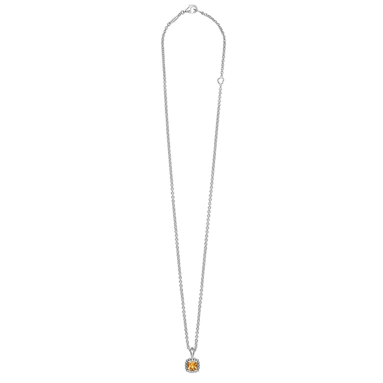 Full view of the Sterling Silver Cushion-Cut Citrine Pendant Necklace