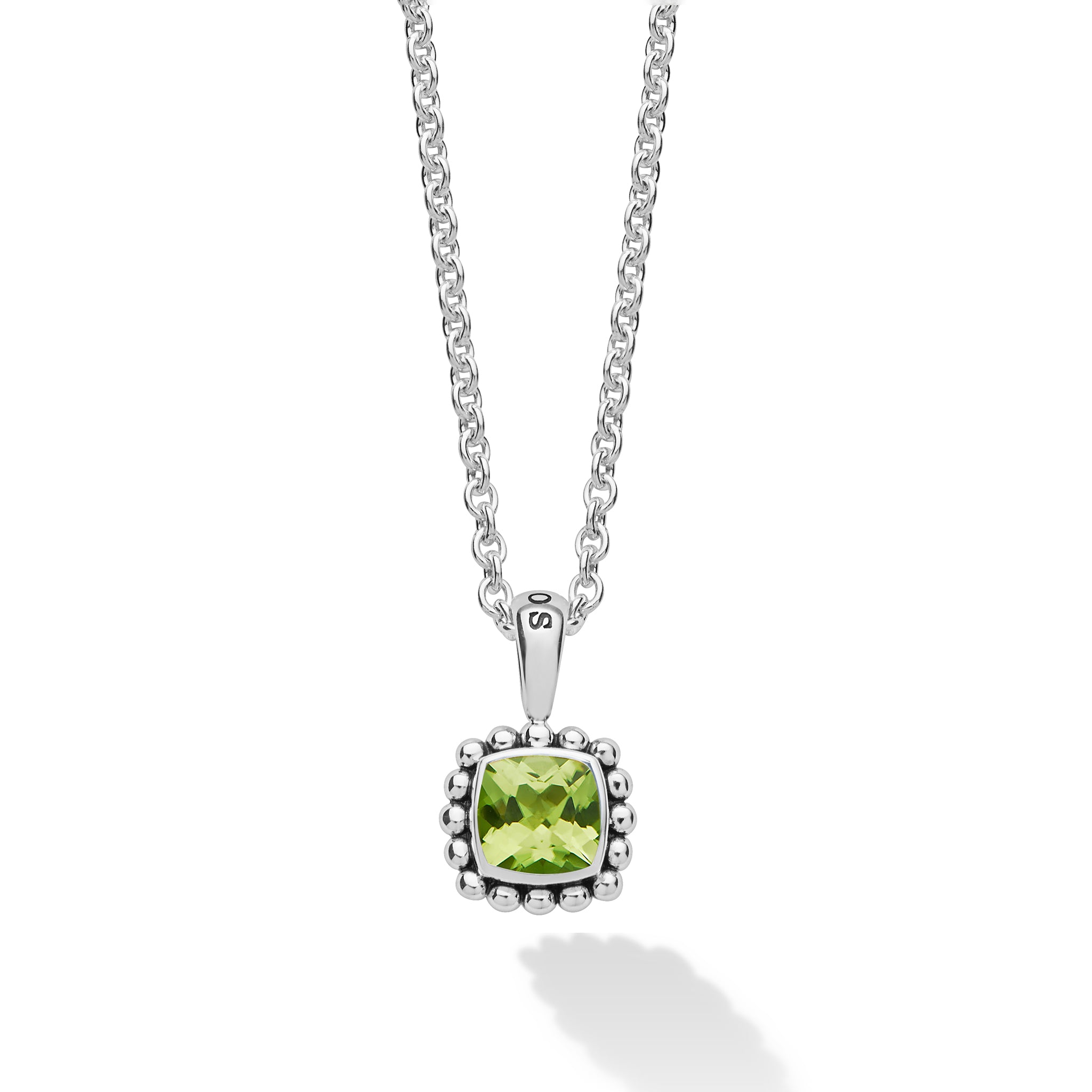 Closeup of the Sterling Silver Cushion-Cut Peridot Pendant Necklace