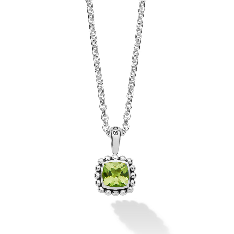 Closeup of the Sterling Silver Cushion-Cut Peridot Pendant Necklace