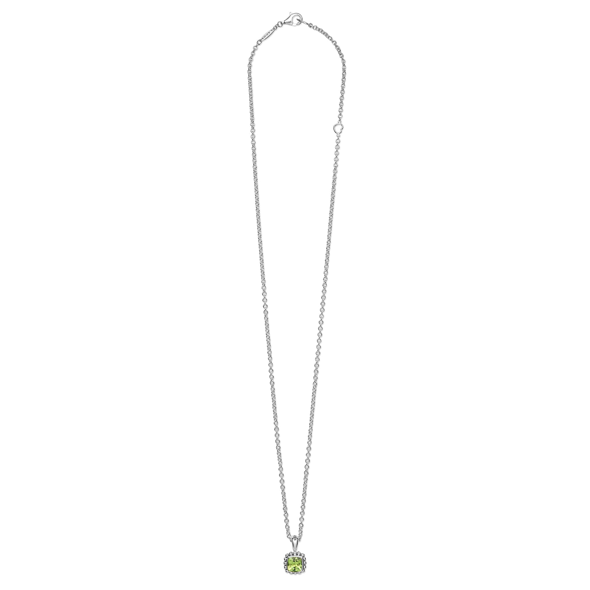 Full view of the Sterling Silver Cushion-Cut Peridot Pendant Necklace
