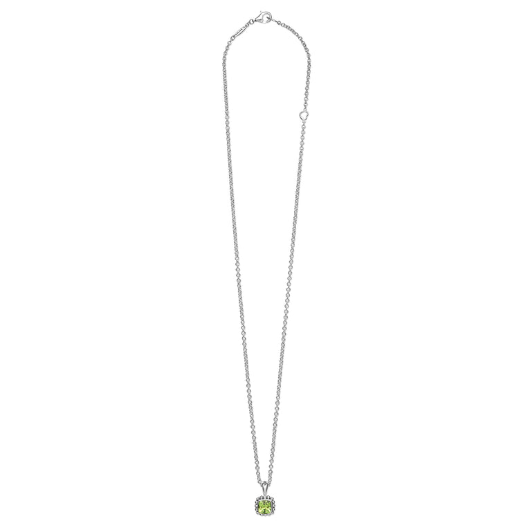 Full view of the Sterling Silver Cushion-Cut Peridot Pendant Necklace