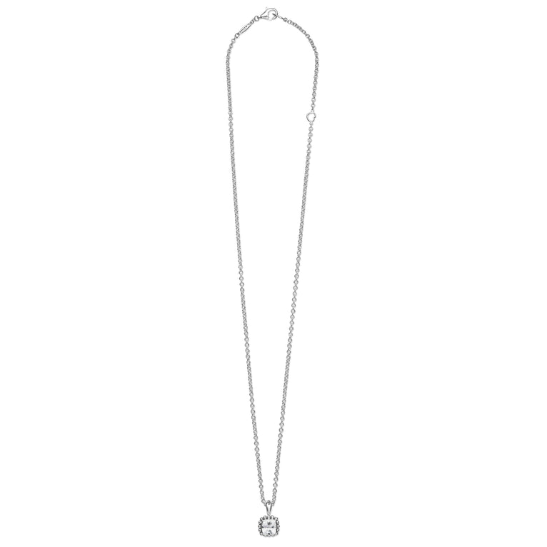 Full view of the Sterling Silver Cushion-Cut White Topaz Pendant Necklace