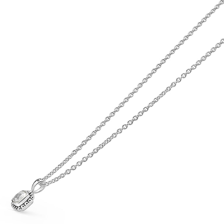 Side view of the Sterling Silver Cushion-Cut White Topaz Pendant Necklace