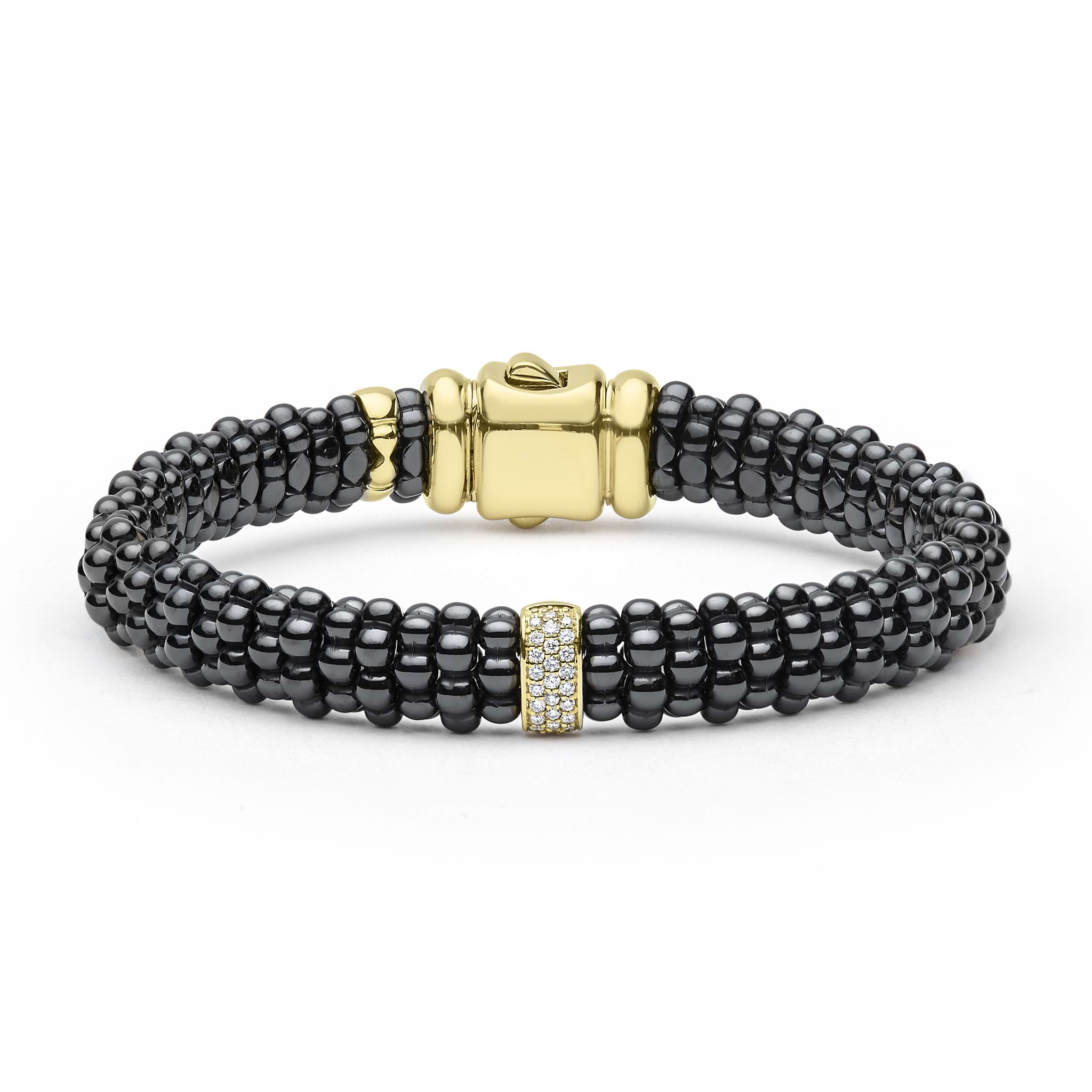 Black Caviar 18K Gold & Black Ceramic Caviar Diamond Station Bracelet