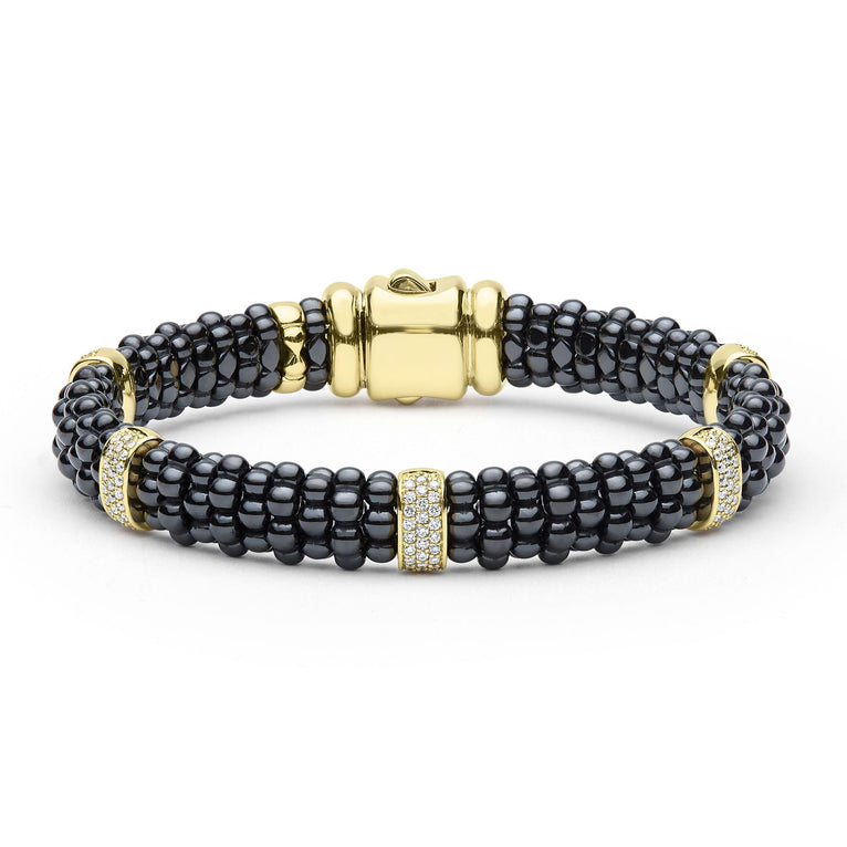 Black Caviar 18K Gold & Black Ceramic Caviar Five-Station Diamond Bracelet