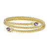 Two pear-shaped amethyst gemstones are accented by diamonds and set in 18k gold Caviar beading to form this luxe wrap bracelet. LAGOS diamonds are the highest quality natural stones.