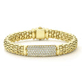 Pavé diamonds with 18K gold Caviar beading form this signature bracelet. LAGOS diamonds are the highest quality natural stones.