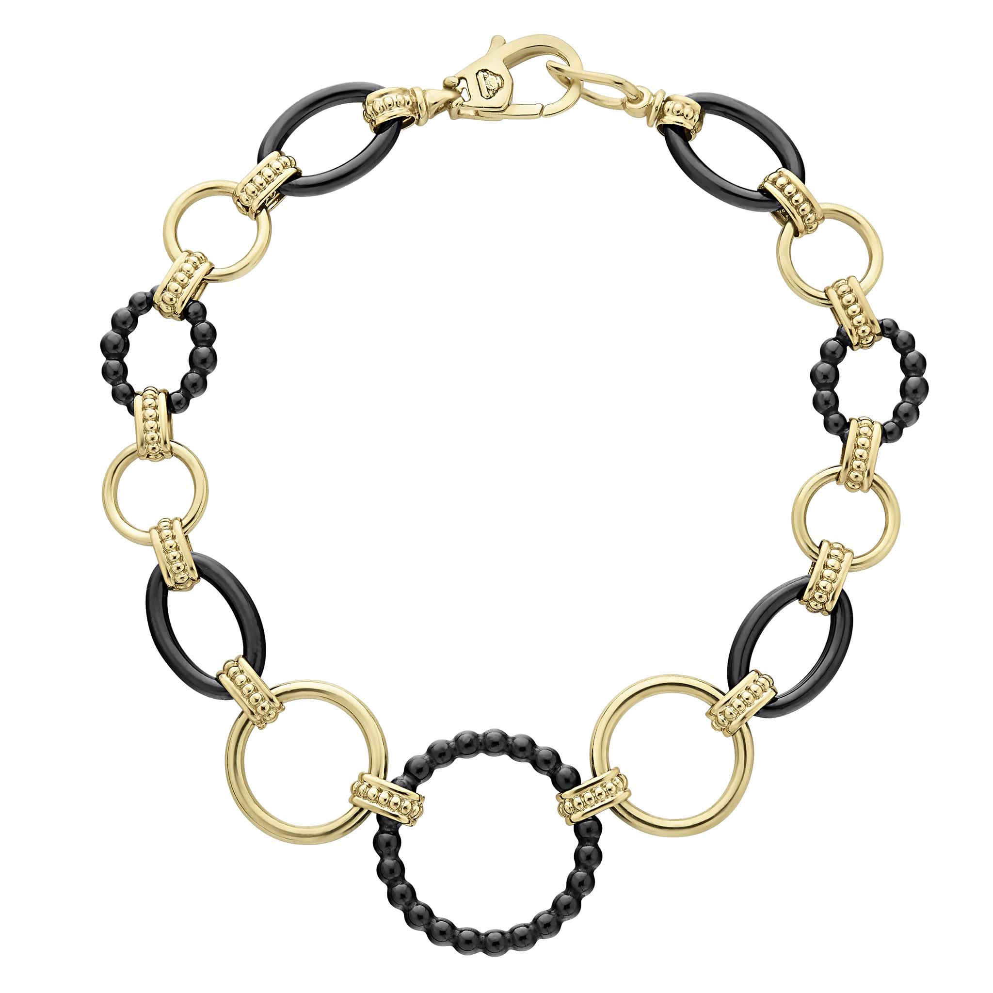 A classic bracelet with 18k gold and black ceramic round, oval and beaded links.Additional sizes may be available. Please contact customercare@lagos.com or call 877-925-4305.