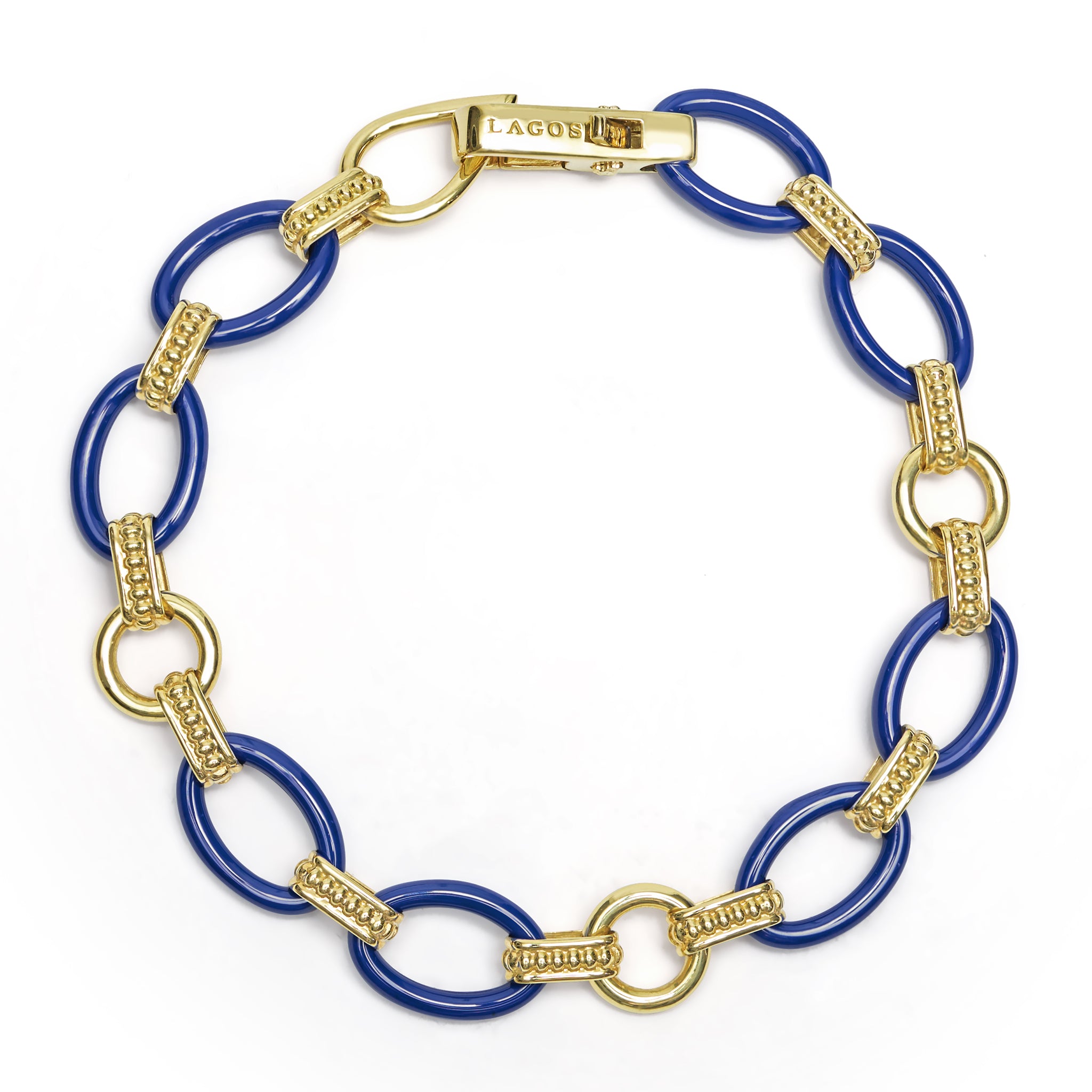Meridian 18k Gold and Marine Meridian Oval Link Bracelet