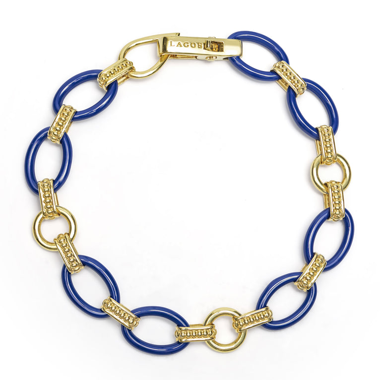 Meridian 18k Gold and Marine Meridian Oval Link Bracelet
