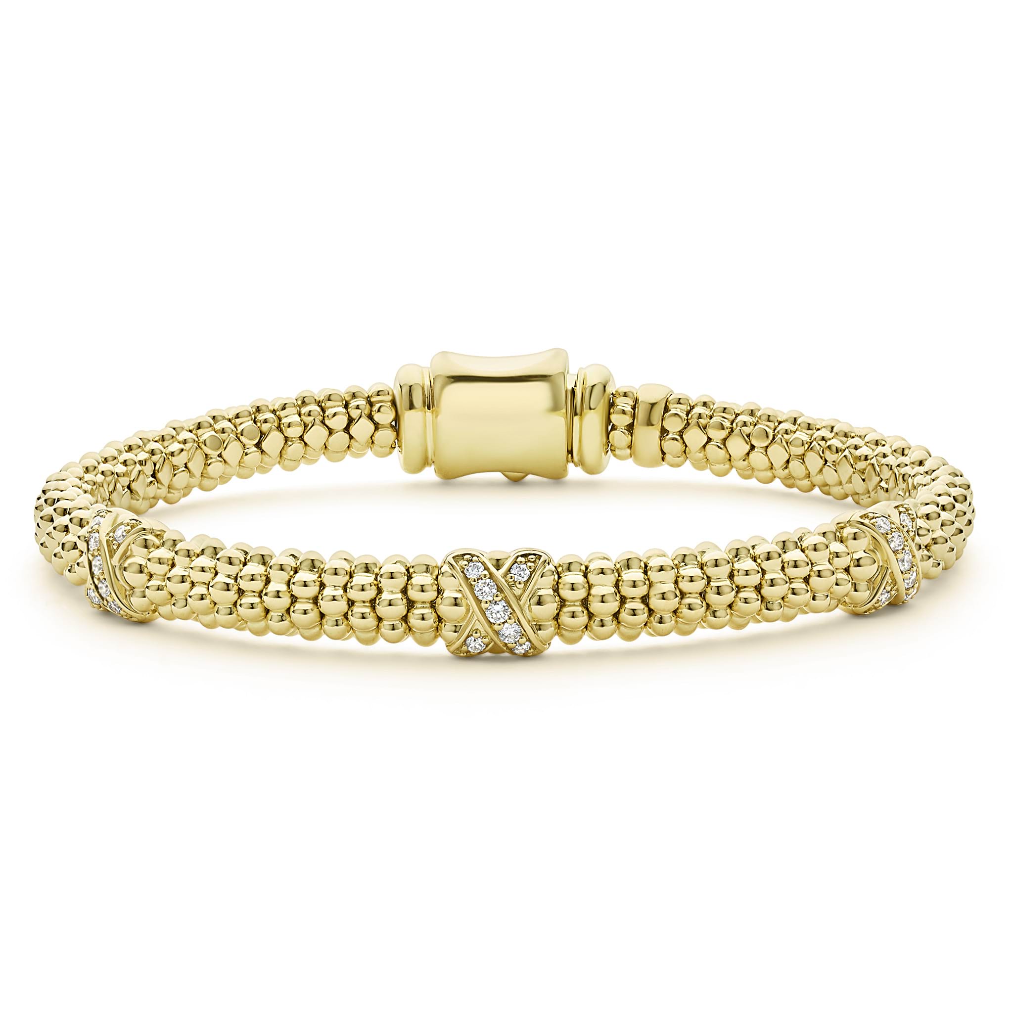 18K Gold Three Station X Diamond Caviar Bracelet | 6mm | LAGOS Jewelry