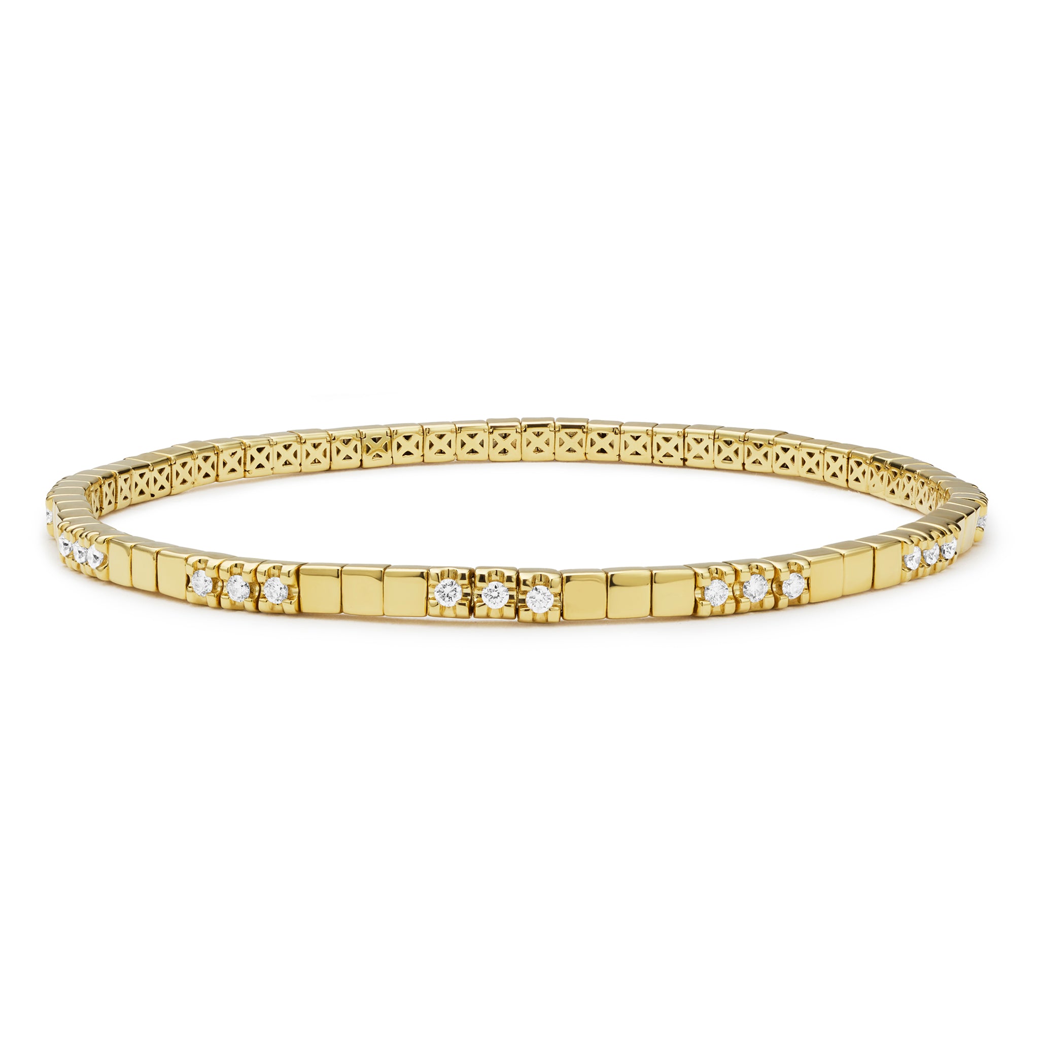 Caviar Gold 18K Gold 3 Diamond Square Tennis Bracelet