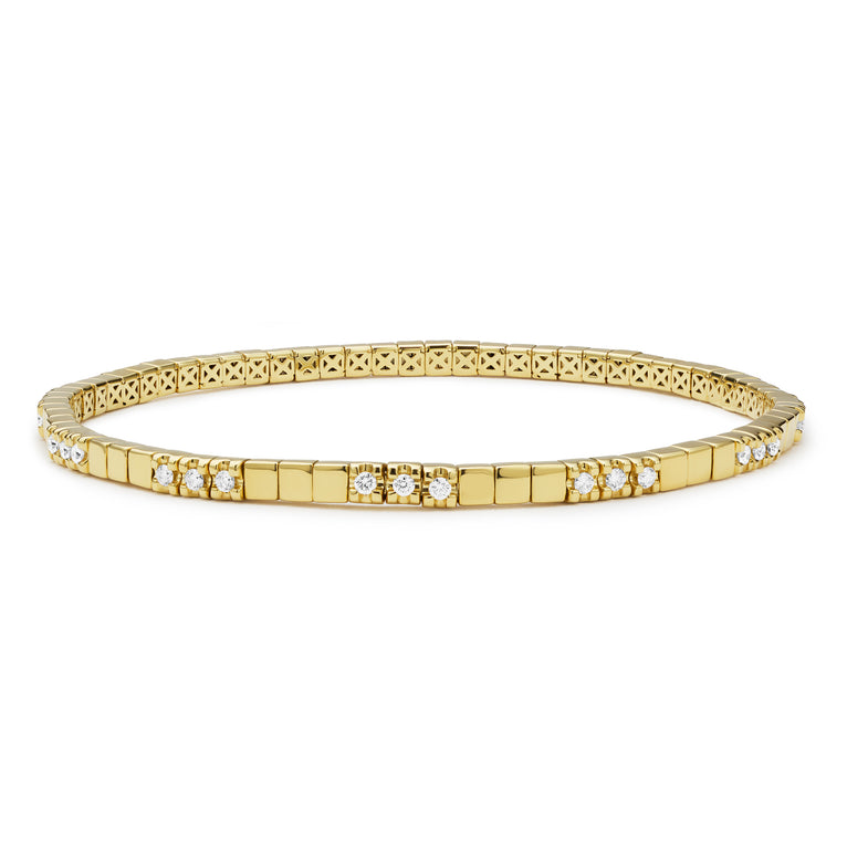 Caviar Gold 18K Gold 3 Diamond Square Tennis Bracelet