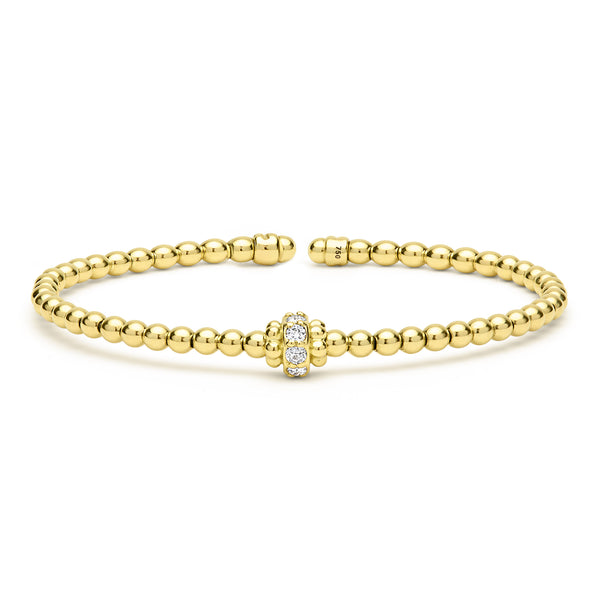 Caviar Gold 18K Gold Caviar Beaded Diamond Rondelle Cuff Bracelet