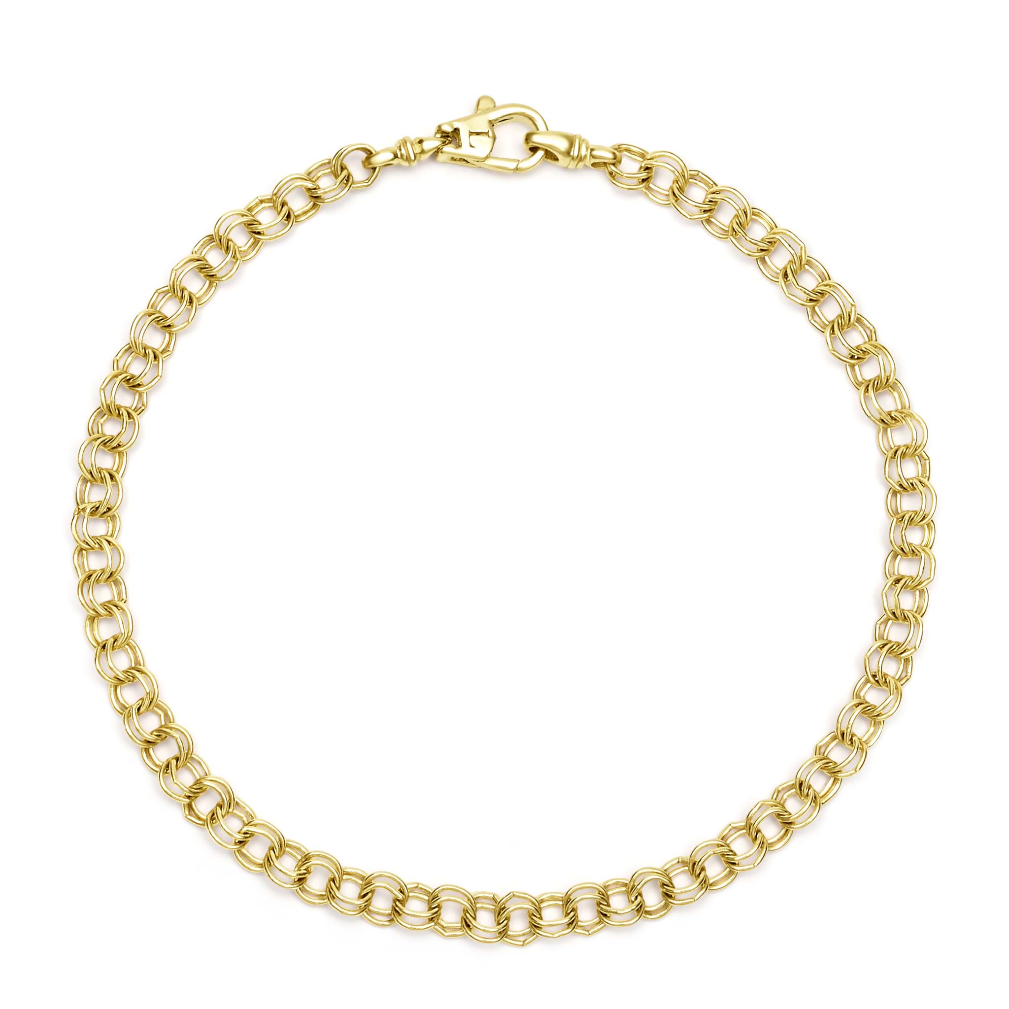 18K gold double cable chain bracelet, 3.5 mm, lobster clasp