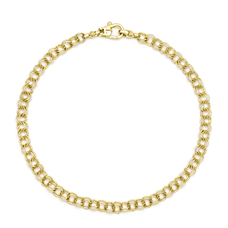 18K gold double cable chain bracelet, 3.5 mm, lobster clasp