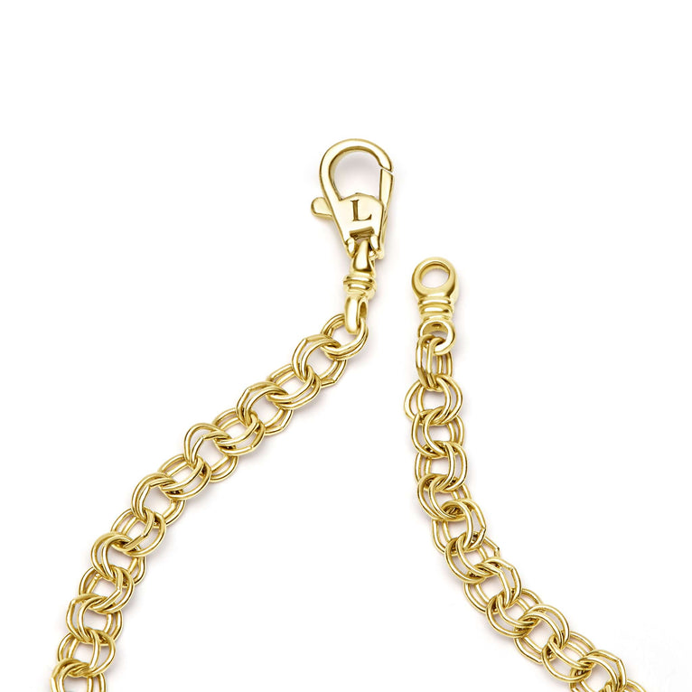 18K gold double cable chain link bracelet, 3.5 mm, signature lobster clasp close-up