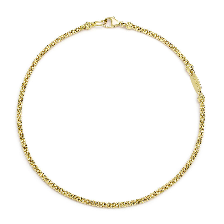 18K gold caviar beaded bracelet, 2 mm, lobster clasp.