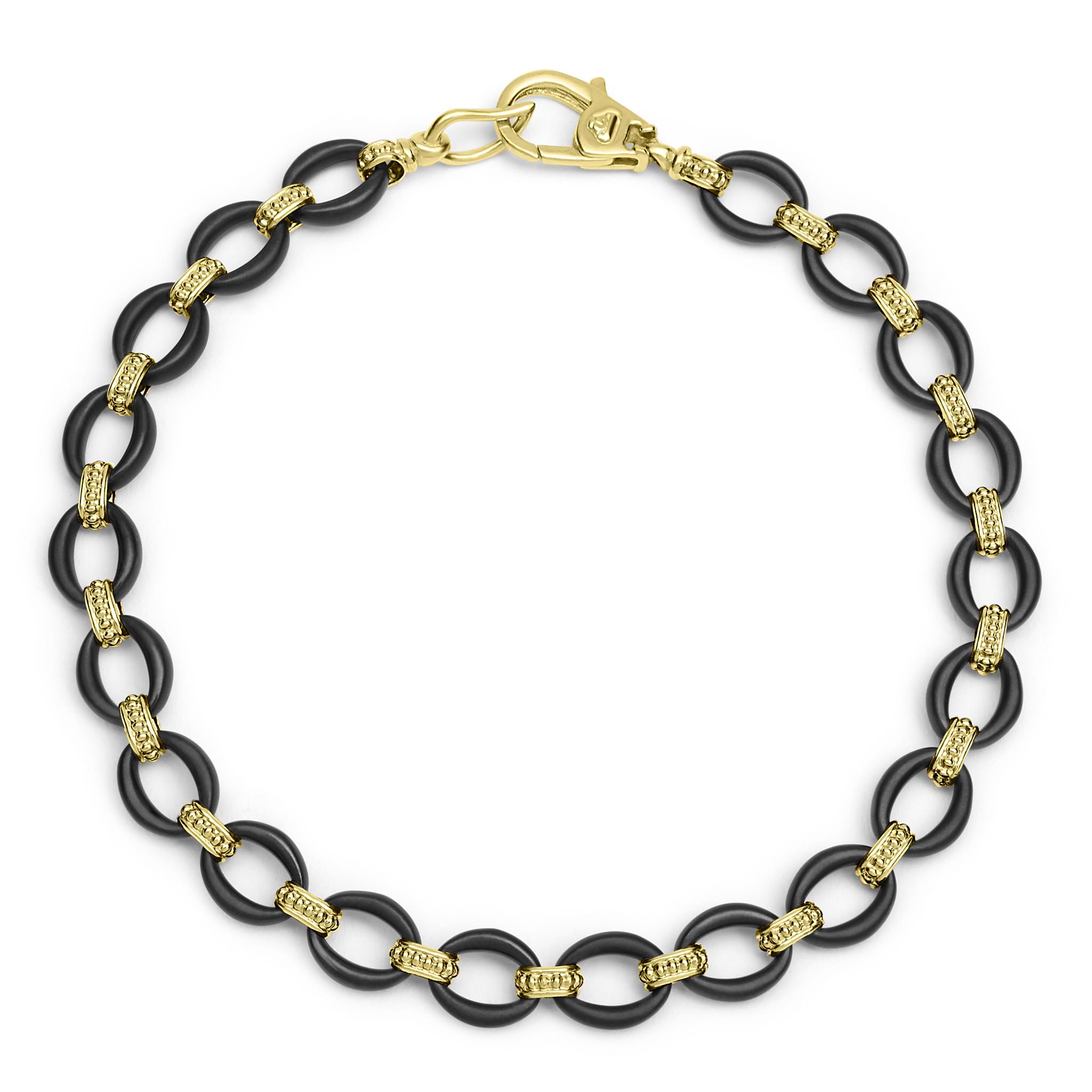 18K gold and matte black ceramic oval link bracelet, 7 mm, lobster clasp