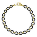 18K gold and matte black ceramic oval link bracelet, 7 mm, lobster clasp