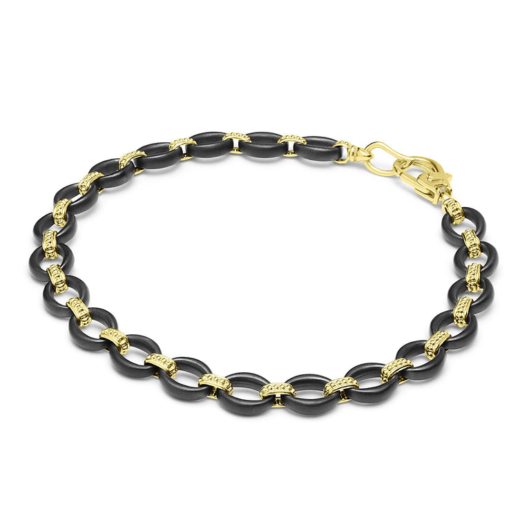 LAGOS Anthem 18K Gold Matte Black Ceramic Oval Link Bracelet, 7 mm