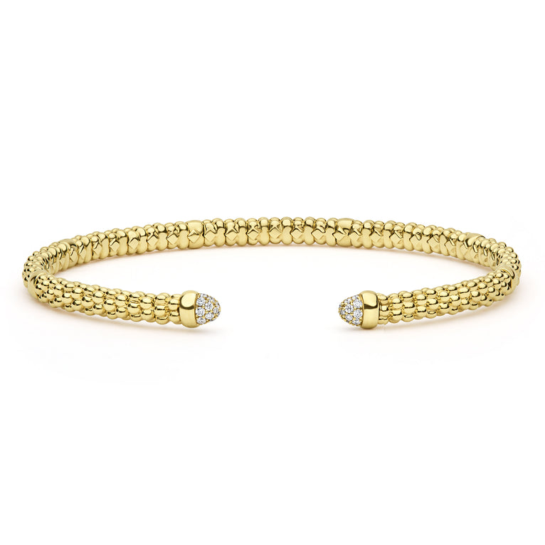  3mm with polished gold beads and pavé diamond-capped ends, showcasing elegant simplicity and refined brilliance.