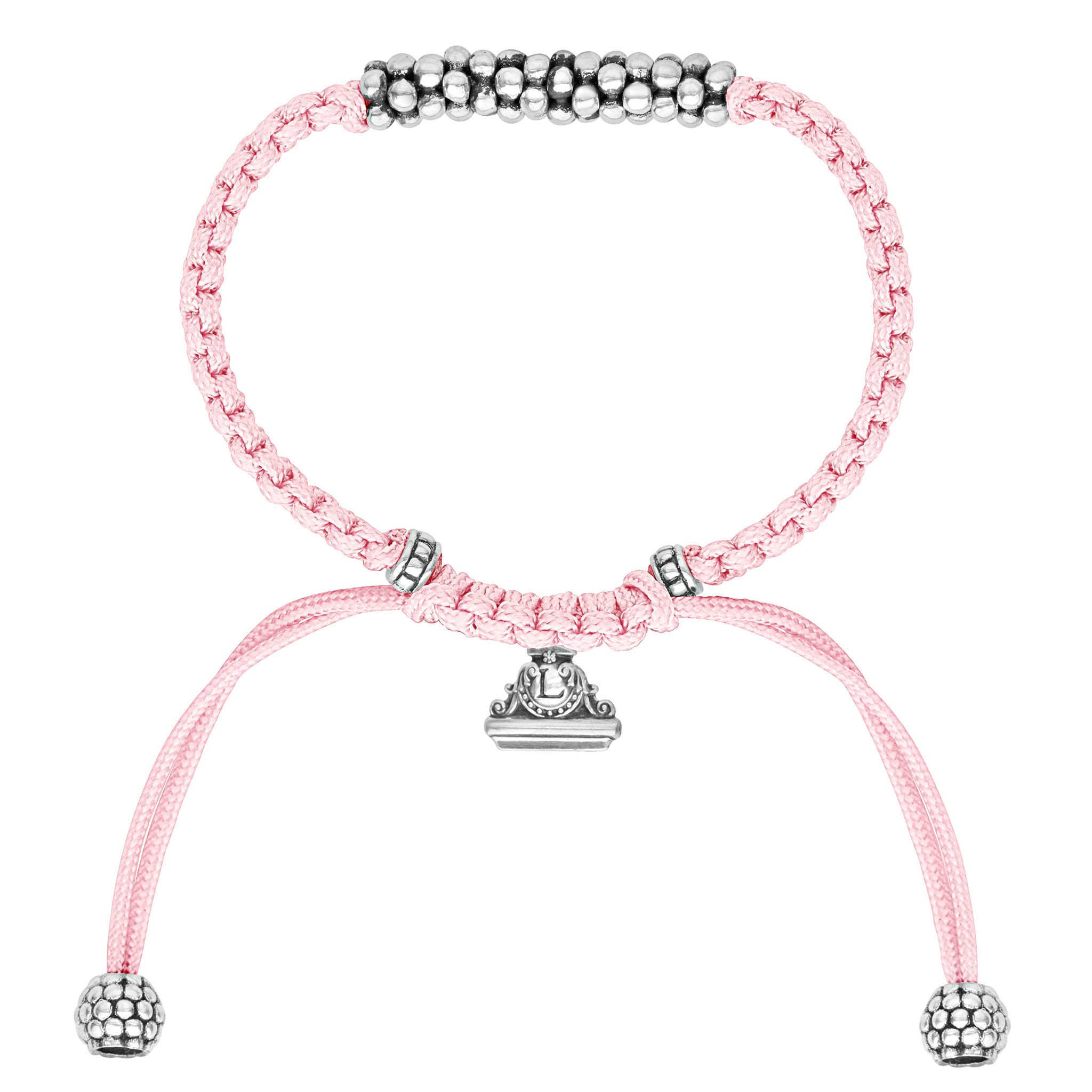 Created for children. Pink braided nylon with sterling silver Caviar beads form a versatile bracelet from the LAGOS Kinder collection.