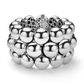 front of 45mm sterling silver beaded statement bracelet with LAGOS engraving 