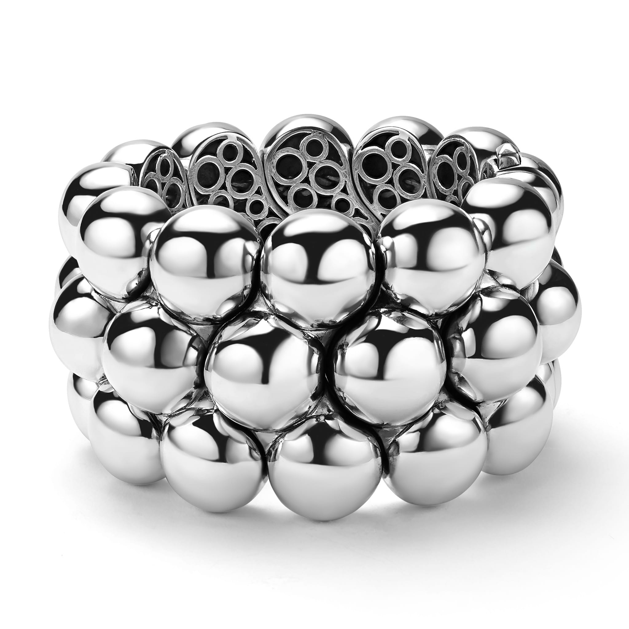 side of 45mm sterling silver beaded statement bracelet