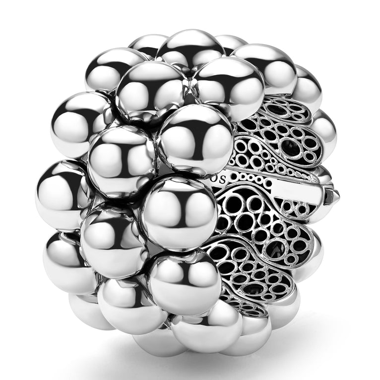 upright 45mm sterling silver beaded statement bracelet