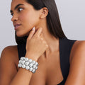 woman wearing 45mm sterling silver beaded statement bracelet