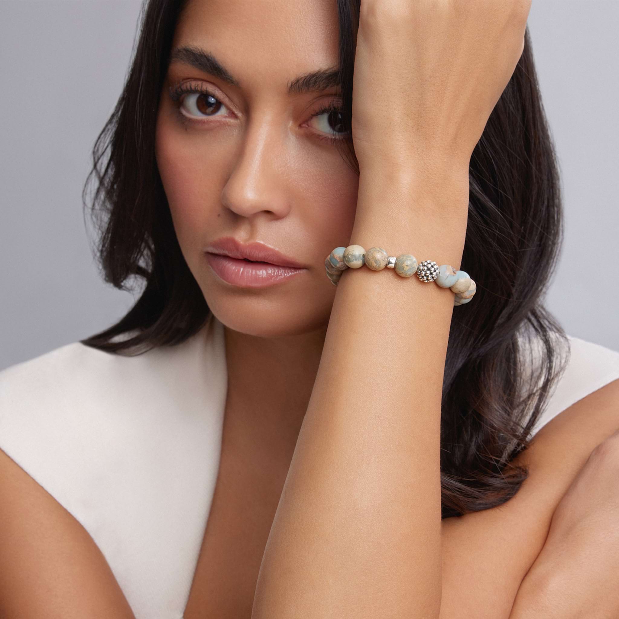 Maya Aqua Tera Jasper Silver Station Bead Bracelet LAGOS Jewelry