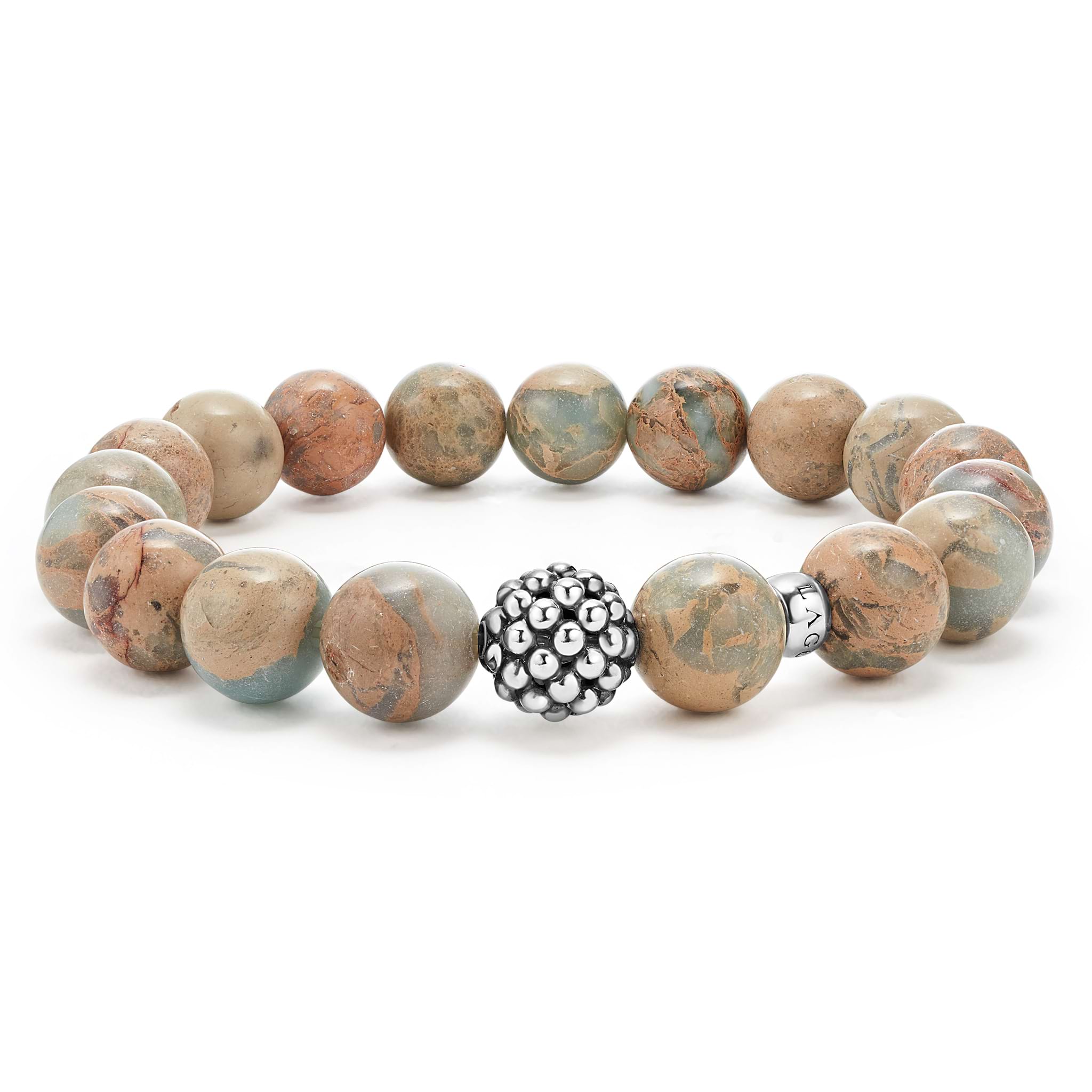 Gear Trio Beaded Bracelet With Lava Beads & Grey Wood Jasper