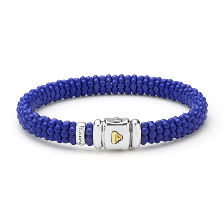 LAGOS ultramarine blue Caviar ceramic beaded bracelet in 9 mm with sterling silver clasp