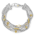 Caviar Icon Two-Tone Caviar Five Strand Chain Bracelet with silver strands, gold-tone beads, and charms, showcasing elegant craftsmanship and modern design.