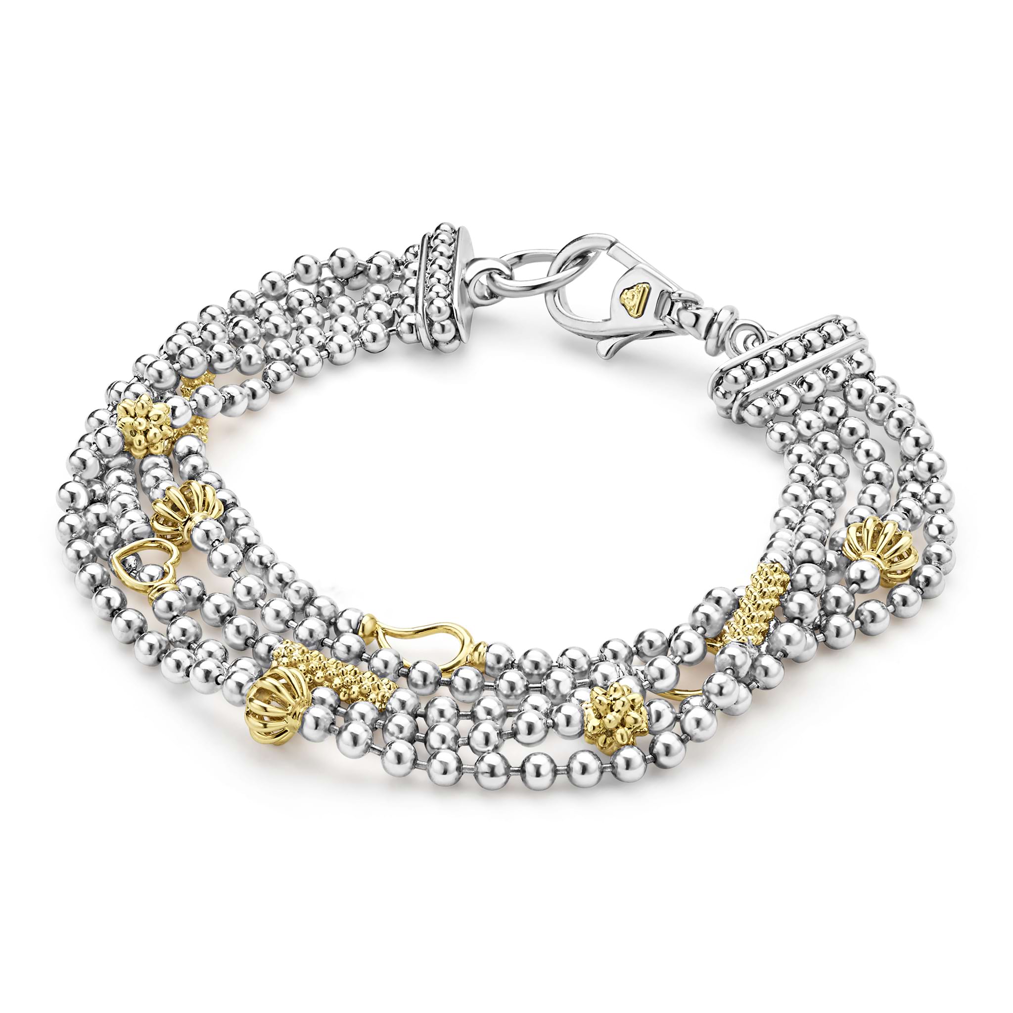 Side view of Two-Toned Caviar Five Strand Chain Bracelet