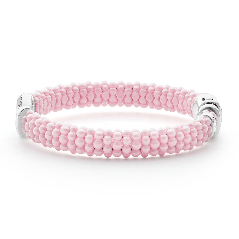 Side view of Sterling Silver and Ceramic Diamond Circle Pink Bracelet