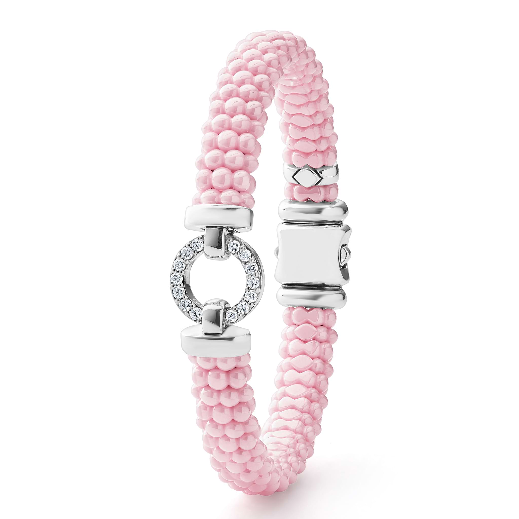 Sterling Silver and Ceramic Diamond Circle Pink Bracelet