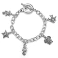 Sterling silver link bracelet with five beach themed charms. 