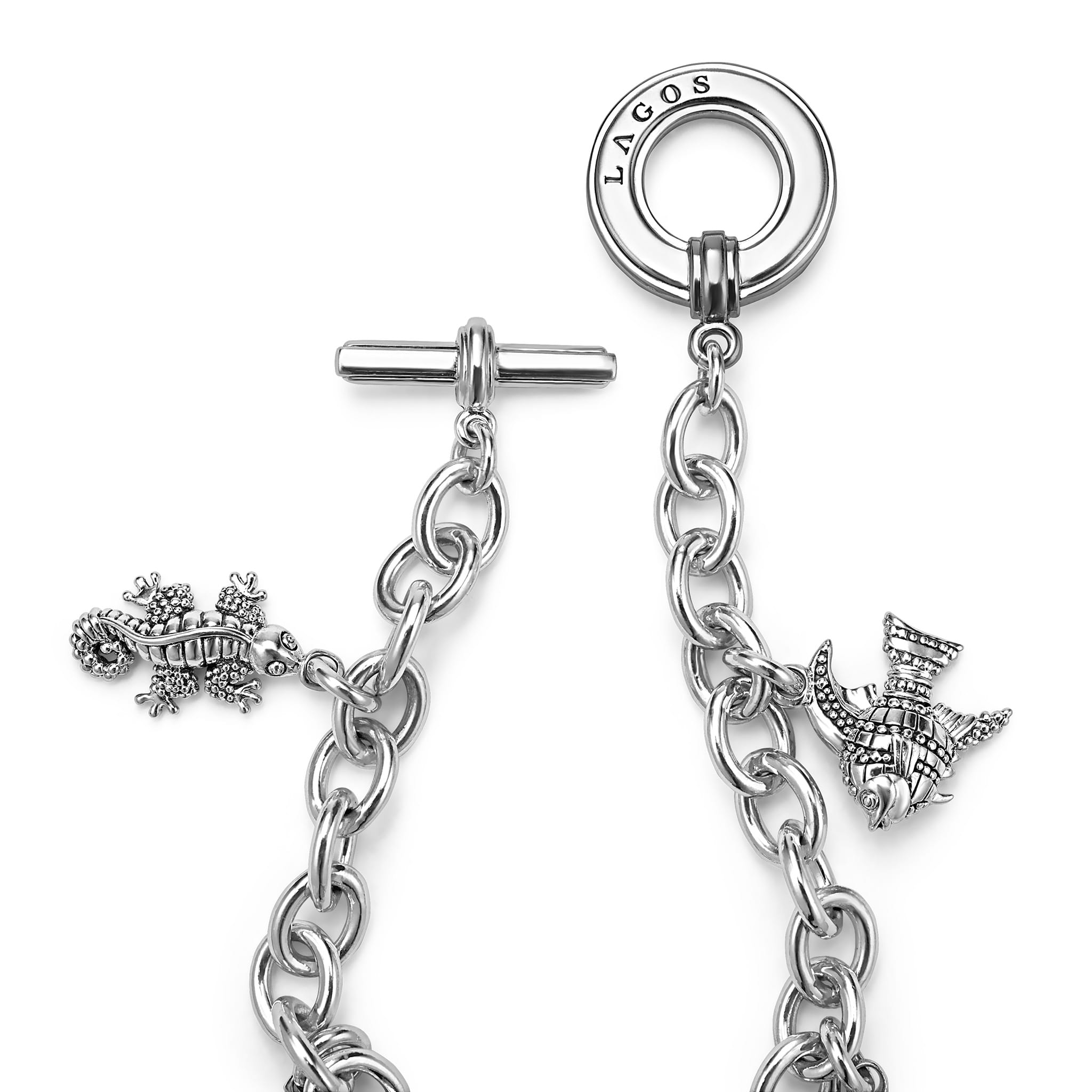 Toggle clasp on Sterling Silver Beach Charm Bracelet