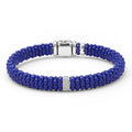 Blue Caviar Single Station Matte Blue Ceramic Diamond Bracelet featuring twisted cobalt-blue beads, sterling silver pavé-set barrel, and a chunky silver clasp.